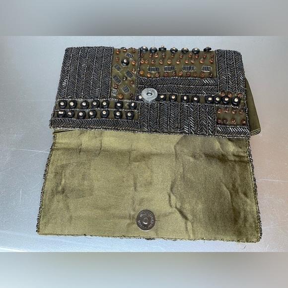KC Malhan Brown Beaded Small Clutch Made in India Cotton Lined Twill Fabric - Picture 4 of 8